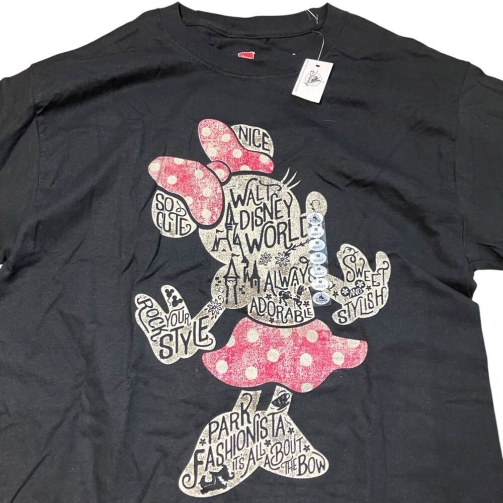 Disney Parks T-Shirt Womens M Black Minnie‎ Mouse Bow Polka Dot